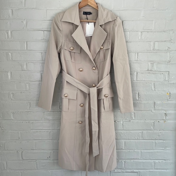 NWT Blithela Womenβs Double Breasted Trench Coat Size S in Beige - Picture 4 of 12